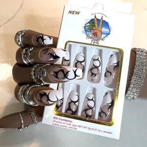 24pcs press on nails coffin, French tip