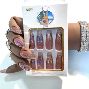 24pcs sparkle press on nails, medium coffin