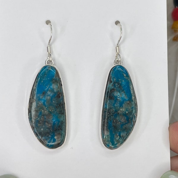 1/2 PRICE! Santo Domingo Pueblo Native American BISBEE Turquoise and Sterling Silver Dangle Earrings Very Rare Turquoise! Authentic Handmade