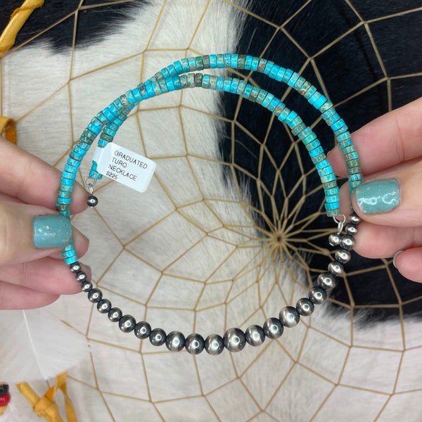 1/2 PRICE! NAVAJO Native American Turquoise Heishi Beads Navajo Pearl Choker Style Necklace! Memory Wire Choker Hand-Strung in New Mexico!