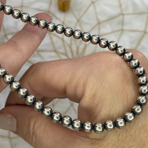 1/2 Price! 5 mm NAVAJO PEARLS Sterling Silver Necklace Native American Hand-Strung. Choose Length at Checkout! Authentic Navajo Necklace!