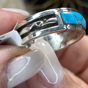 Handmade ZUNI Kingman Turquoise Band Ring Sterling Silver - Native ...