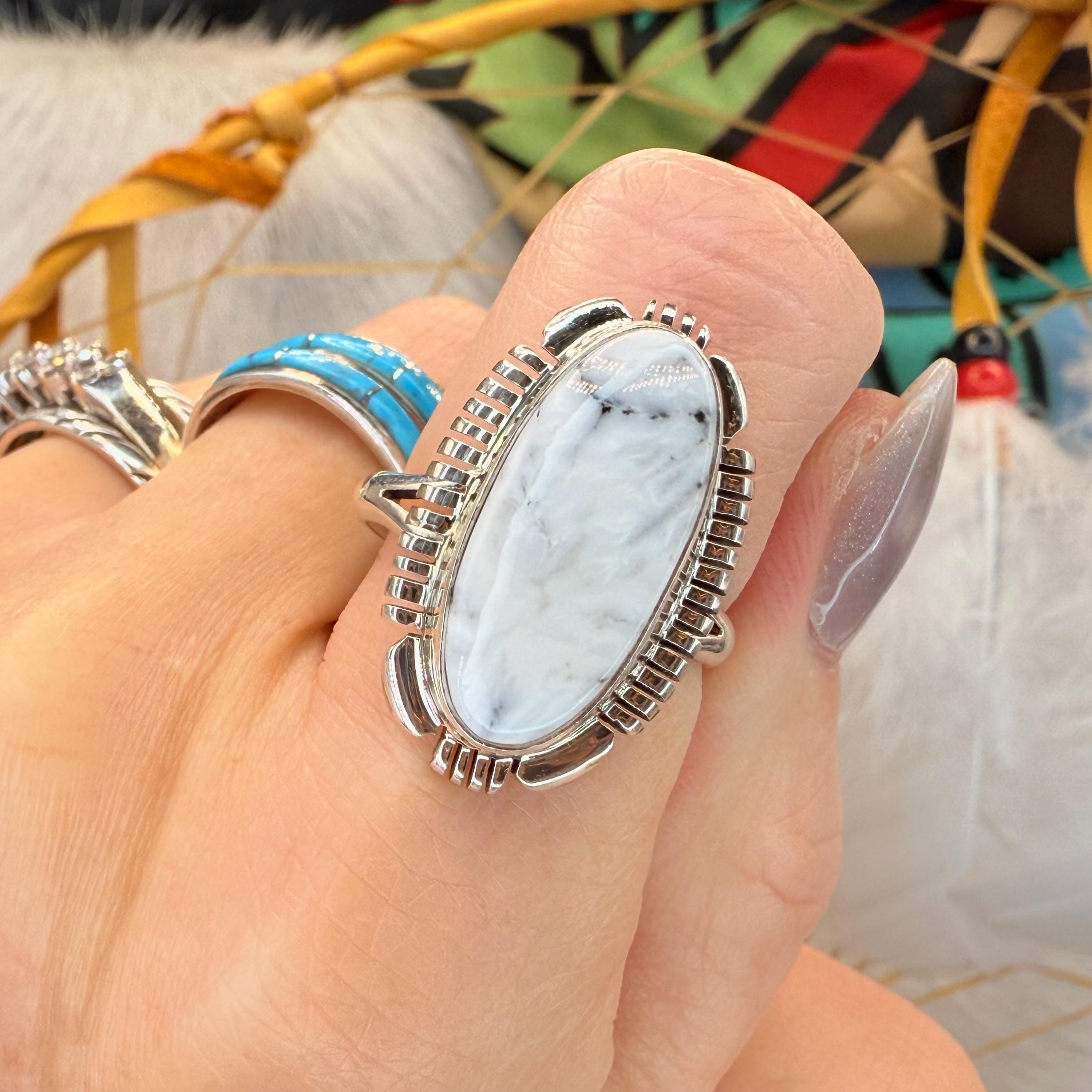 Handmade Navajo White Buffalo Sterling Silver Ring, Size 8.5 - Etsy