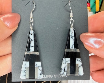 Rodney Coriz White Buffalo Sterling Silver Earrings | Kewa Pueblo Native American Handmade