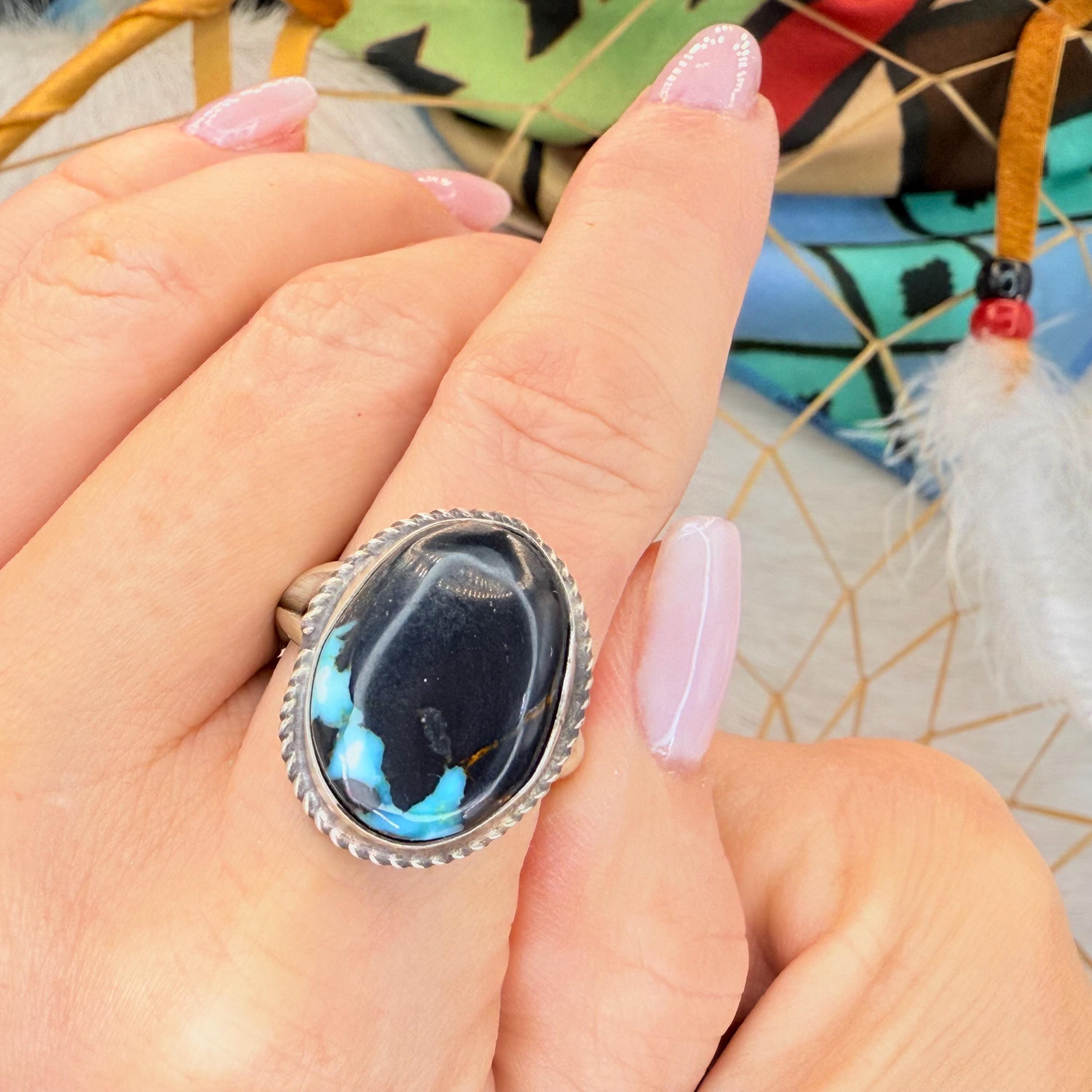1/2 Price! NAVAJO Native American BLUE MOON Turquoise Sterling Silver Adjustable Ring One of a Kind Authentic Handmade Turquoise Navajo Ring