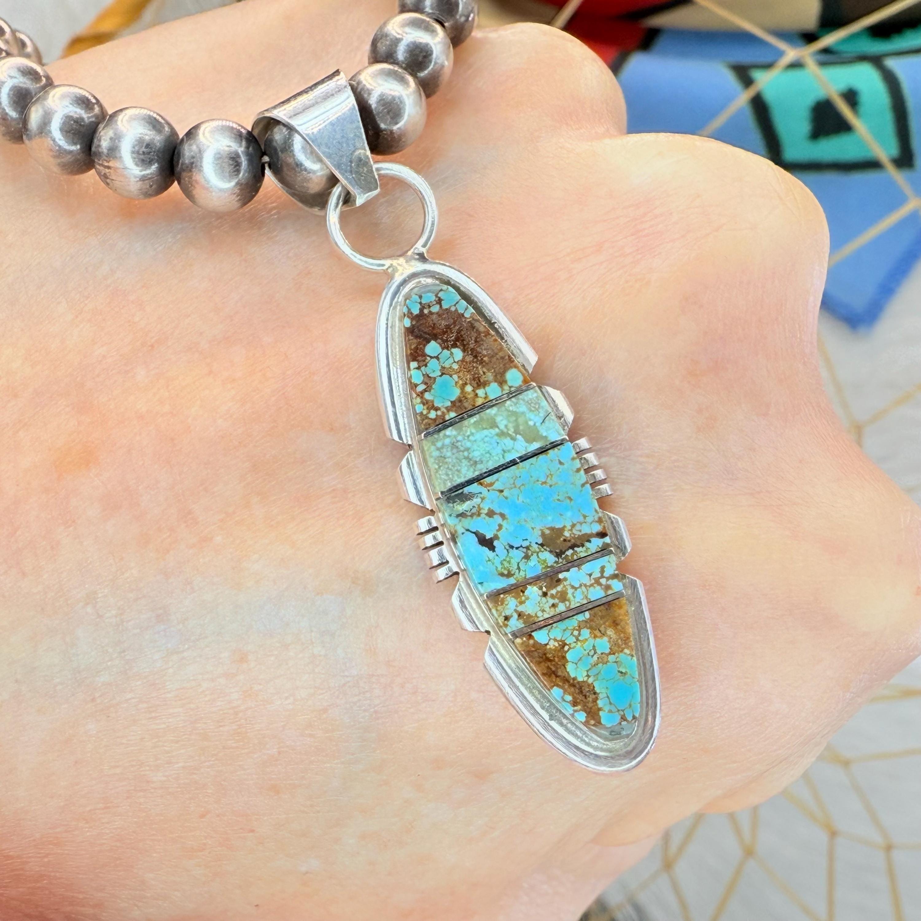 Handmade Navajo KINGMAN Turquoise Pendant in Sterling Silver- Small ...