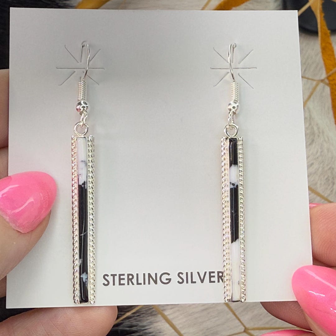 Genuine 925 Sterling Silver Long Bar Dangle Earrings – 55mm / 2.1 Inch – F100