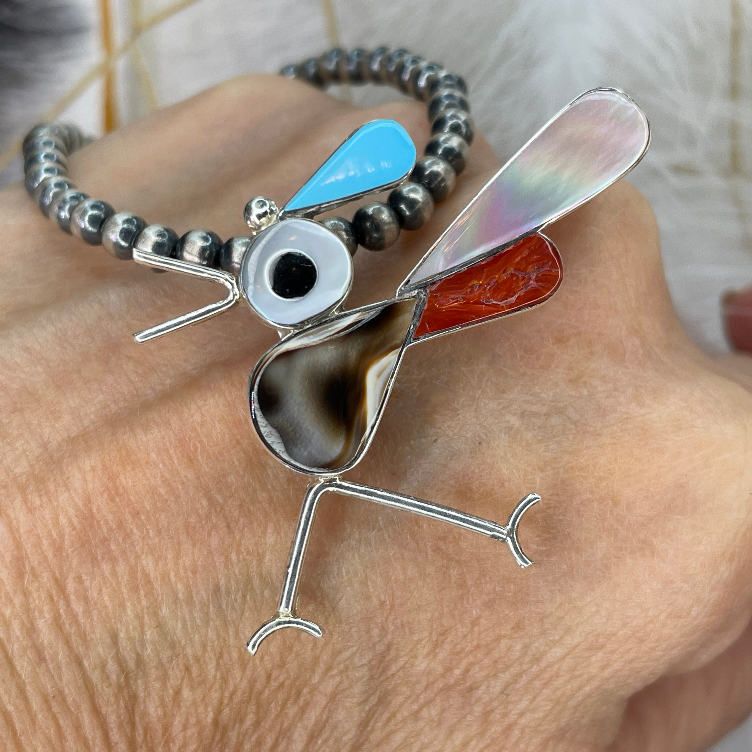 ZUNI Native American ROADRUNNER Pin/pendant Combo Sterling Silver 