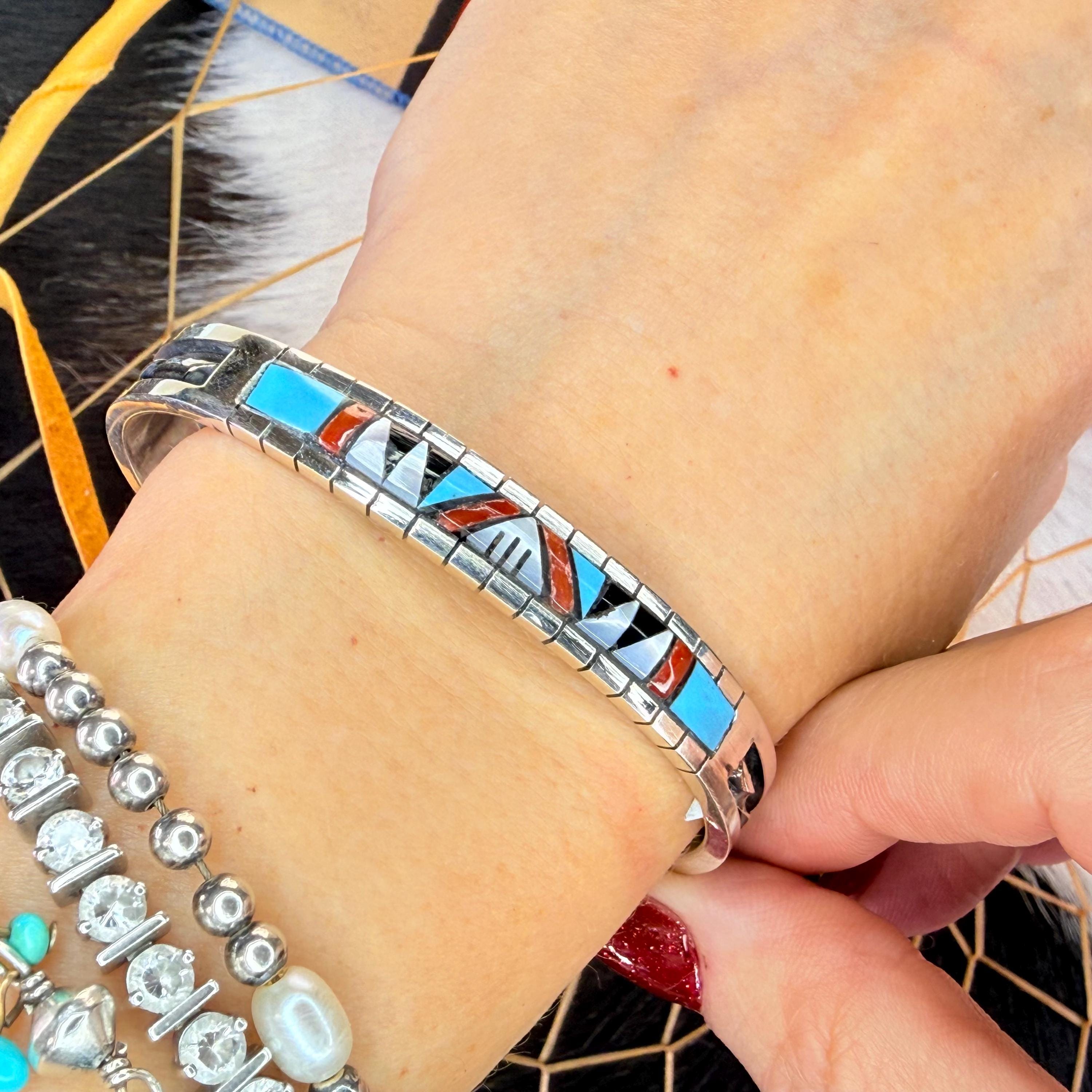 アクセサリー Zuni Handmade silver Bracelet Jewelry Zuni Multi Stone Mosaic Cuff Bracelet Sterling Silver - Etsy