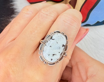 Bague buffle blanc navajo faite main en argent sterling - taille 9 Bijoux amérindiens