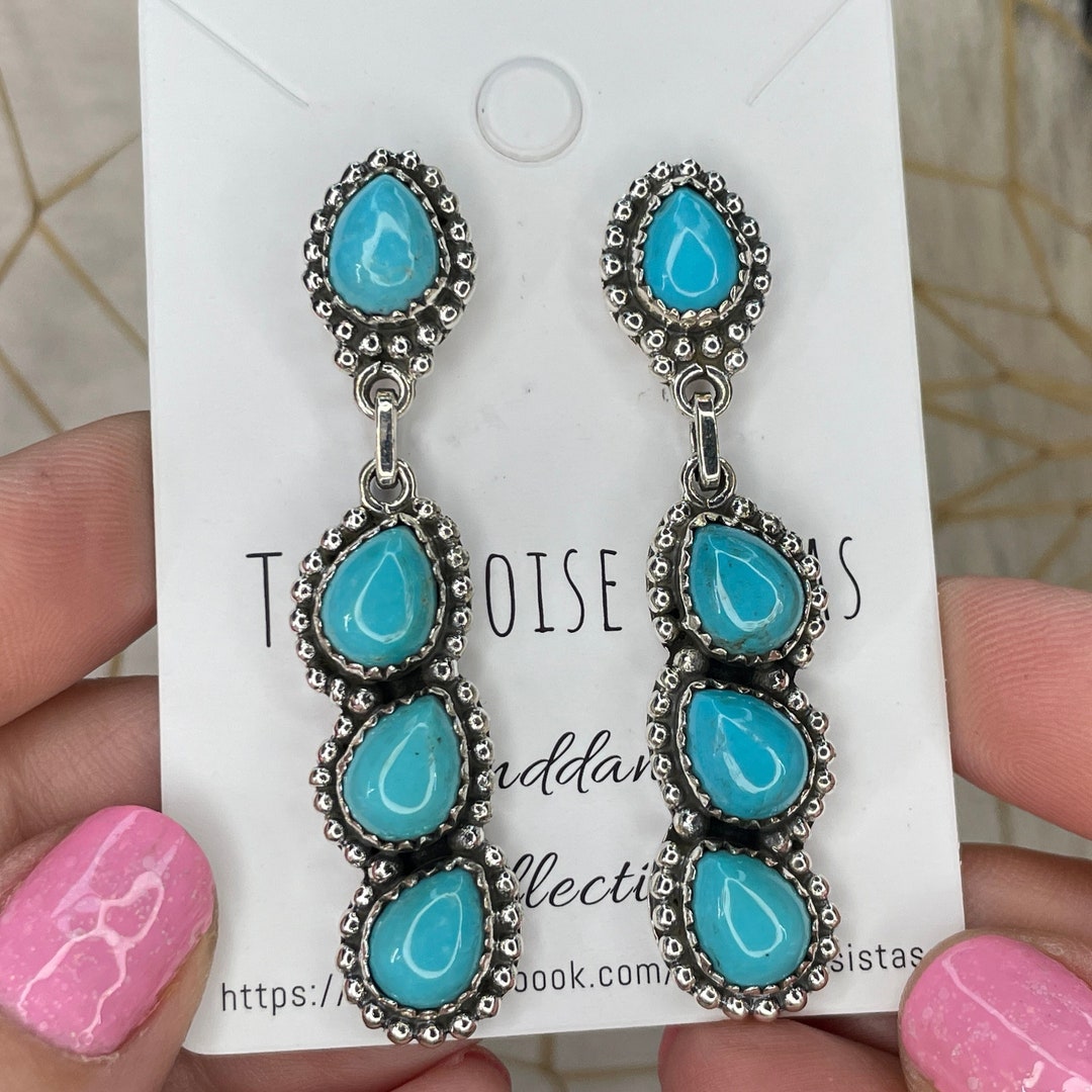 Kingman Turquoise Sterling Silver Post Earrings: Handmade NOT Native ...