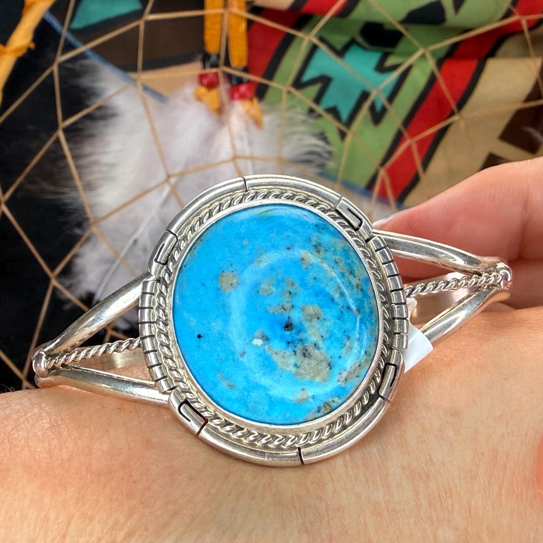Navajo KINGMAN TURQUOISE Bracelet Sterling Silver - Handmade Native ...
