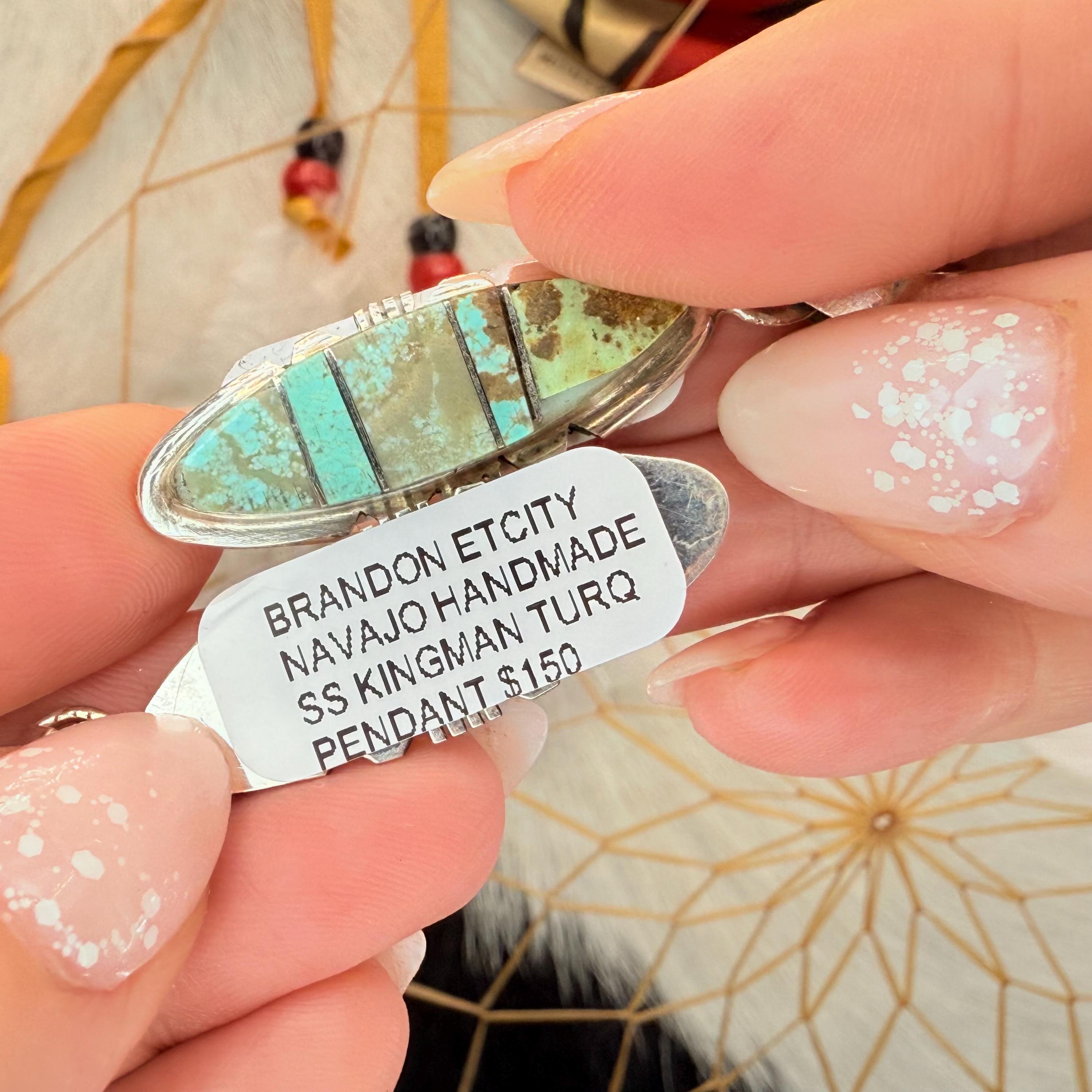 Handmade Navajo KINGMAN Turquoise Pendant in Sterling Silver- Small ...