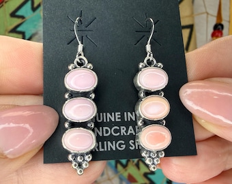 Pink CONCH Shell Earrings in Sterling Silver - Navajo Handmade Native American Jewelry