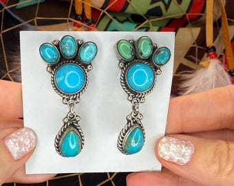 FEDERICO Kingman Turquoise CLIP Earrings Sterling Silver - Rare Handmade Southwest Artisan Jewelry