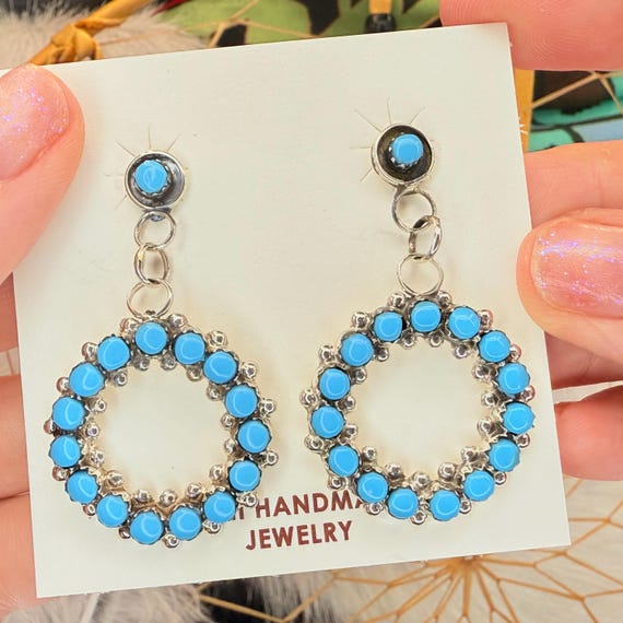 Handmade Rare Sleeping Beauty Turquoise Earrings in Sterling  Silver & Turquoise Earrings For Sale main image 0