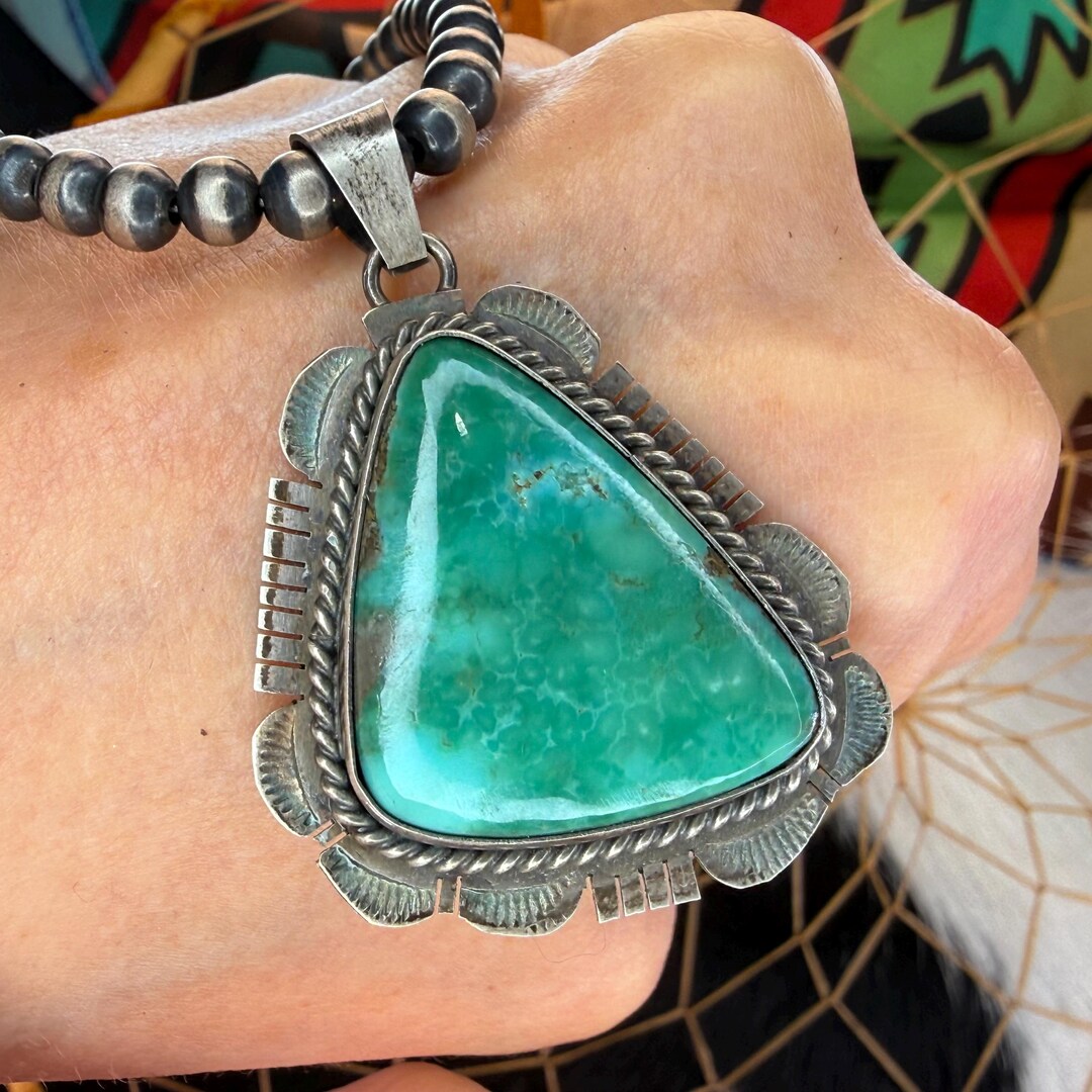 Navajo KINGMAN Turquoise Pendant Sterling Silver - Native American ...
