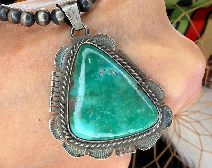 Navajo KINGMAN Turquoise Pendant Sterling Silver - Native American ...