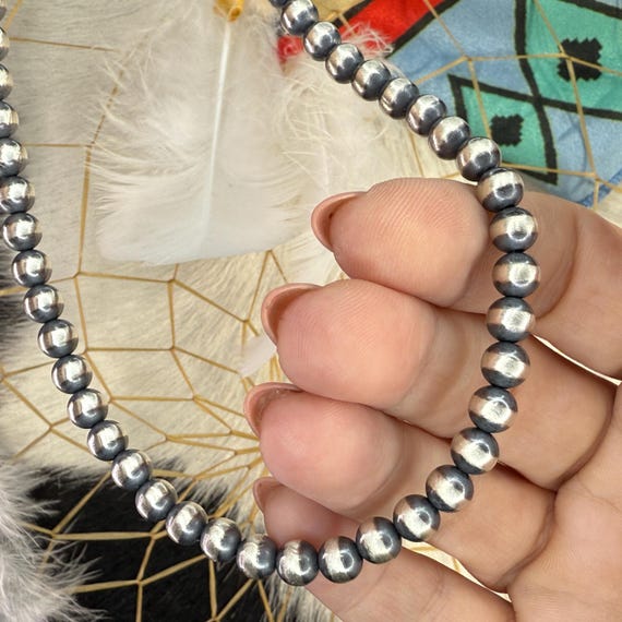 6mm NAVAJO Pearl Sterling Silver Necklace Choose Length Hand