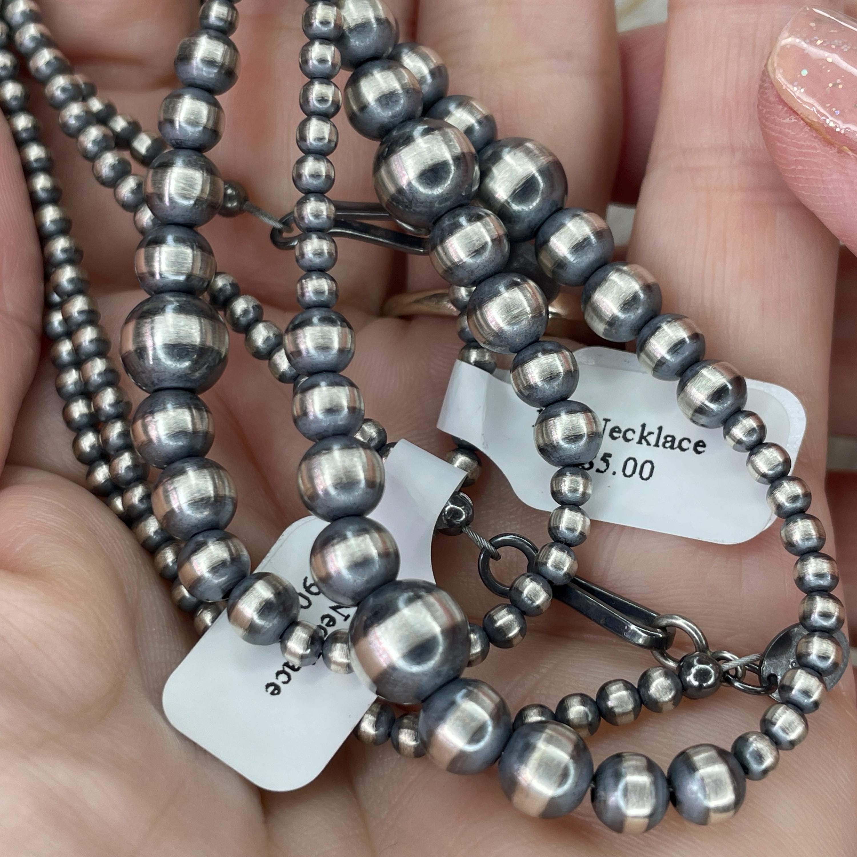 3-8mm NAVAJO Pearl Sterling Silver Necklace Choose Length Hand