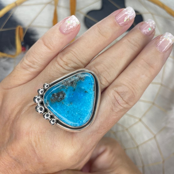 Huge Rare Triangular Green Turquoise Vintage Native American Jewelry Navajo Sterling Silver Ring Huge Rare Triangular Green Turquoise Vintage Native American Jewelry Navajo Sterling Silver Ring