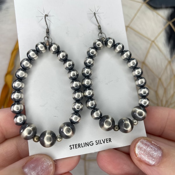 1/2 Price! NAVAJO PEARL Teardrop Hoop Earrings Multi MM (6 & 8 mm) Sterling Silver Pearls Hand-Strung by Navajo Jewelry Artists New Mexico
