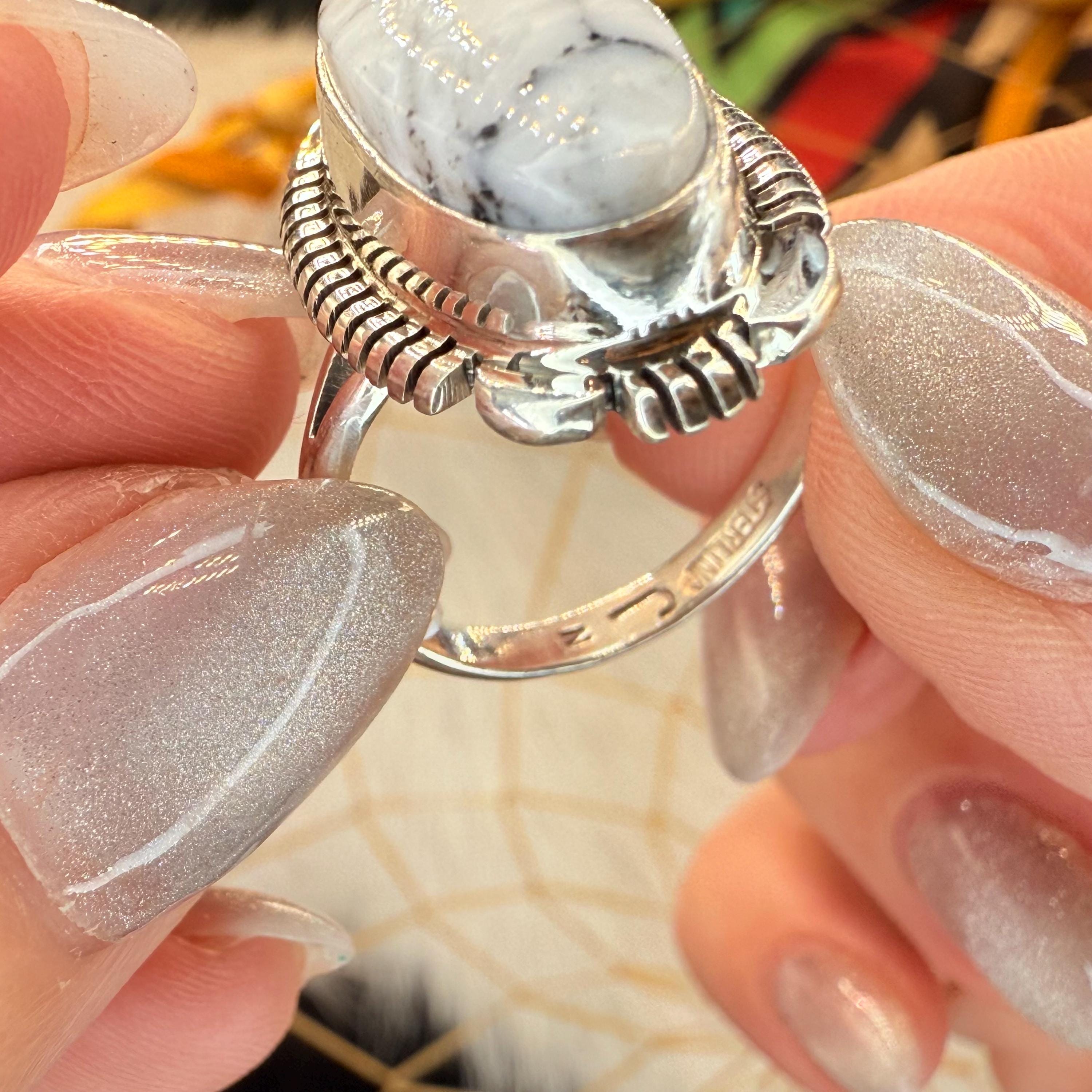 ♦4/30迄♦希少 NAVAJO リング ホワイトバッファロー STERLHNG Handmade Navajo White Buffalo Sterling Silver Ring, Size 8.5 - Etsy