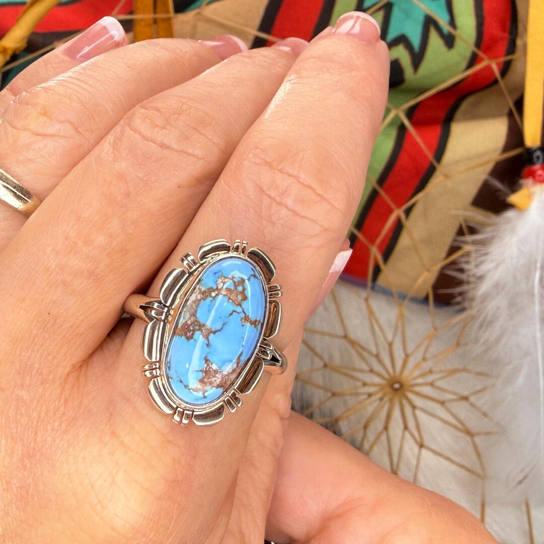 Navajo GOLDEN HILLS Turquoise Ring Sterling Silver Size 9 - Native ...
