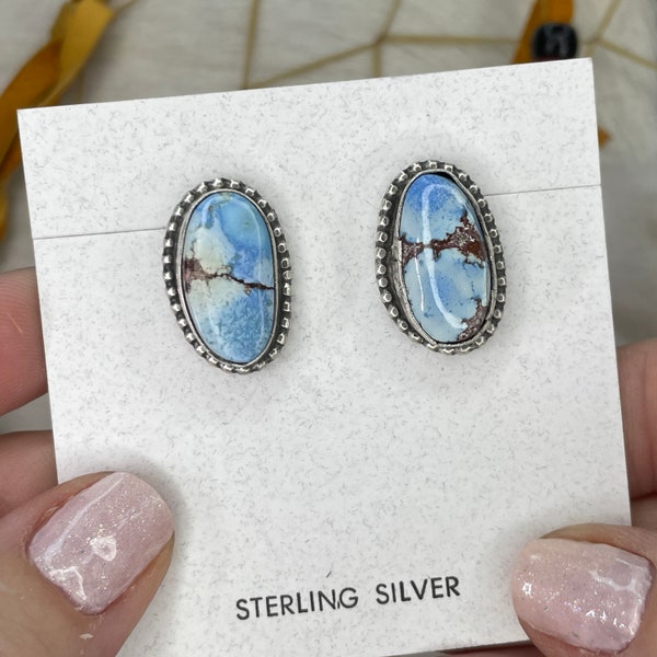 1/2 Price! NAVAJO Native American GOLDEN HILLS Turquoise Sterling Silver Stud Earrings! Nice Size Stones Authentic Handmade Navajo Earrings!