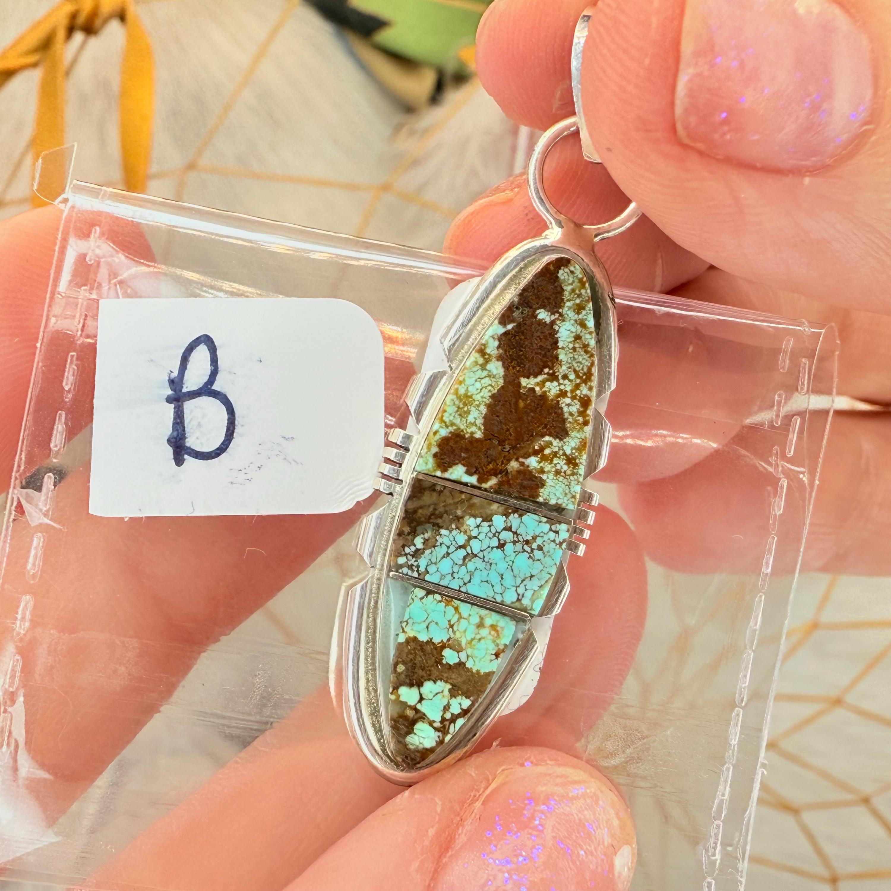 Handmade Navajo KINGMAN Turquoise Pendant in Sterling Silver- Small ...