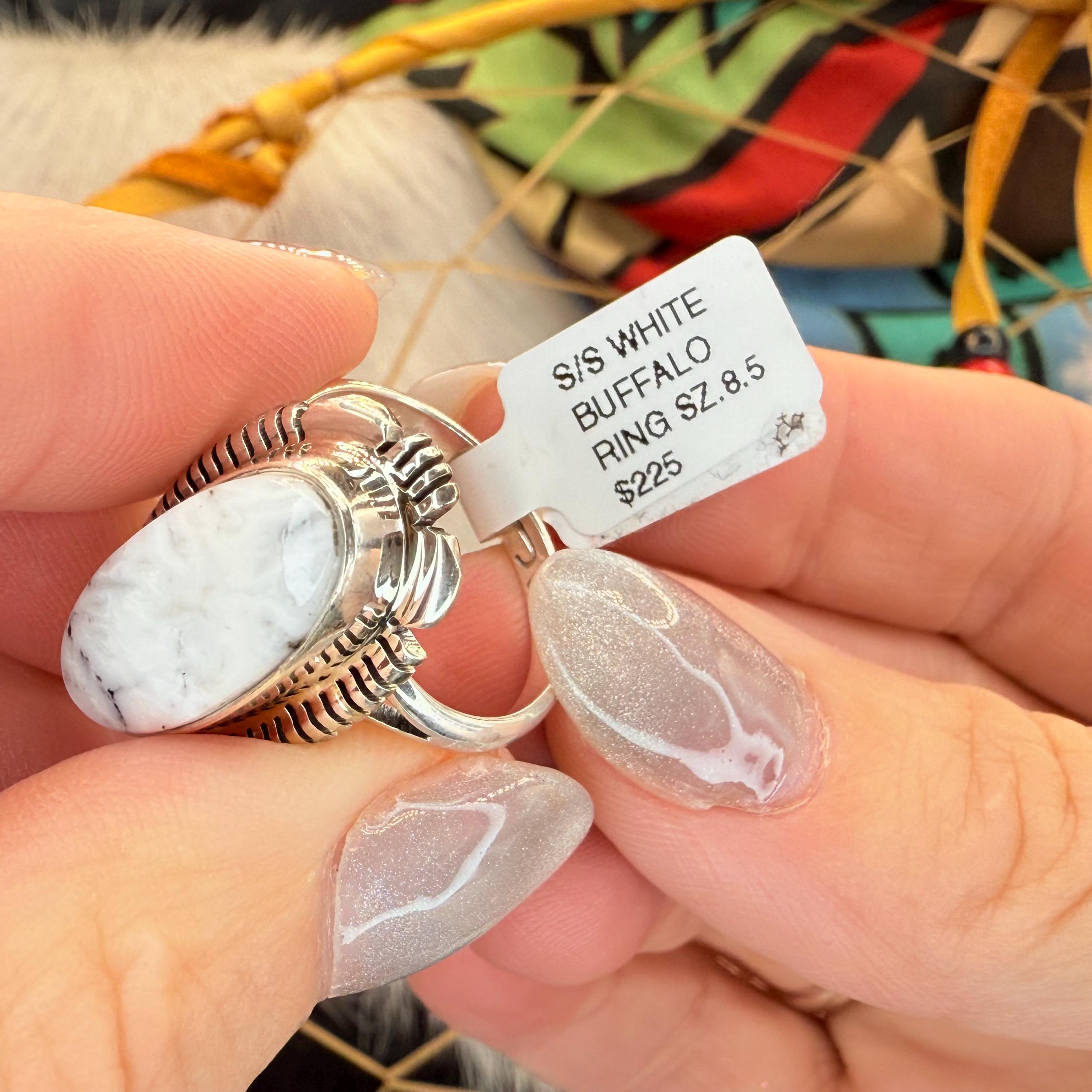 ♦4/30迄♦希少 NAVAJO リング ホワイトバッファロー STERLHNG Handmade Navajo White Buffalo Sterling Silver Ring, Size 8.5 - Etsy