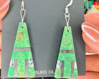 Rodney Coriz Turquoise White Buffalo Sterling Silver Earrings | Kewa Pueblo Native American Handmade