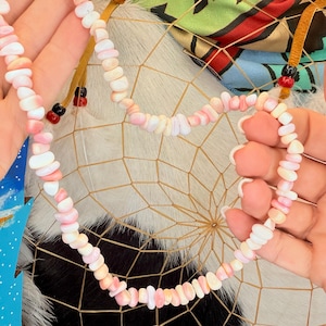 1/2 Price! PINK CONCH Shell 18" Necklace 9mm Freeform Polished Nugget Beads with Sterling Silver Claw Clasp and Pearls Hand-Strung Necklace!
