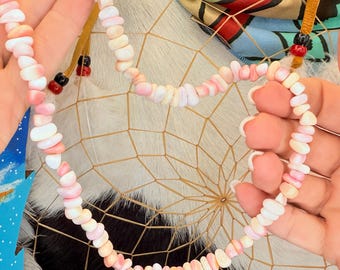 1/2 Price! PINK CONCH Shell 18&quot; Necklace 9mm Freeform Polished Nugget Beads with Sterling Silver Claw Clasp and Pearls Hand-Strung Necklace!