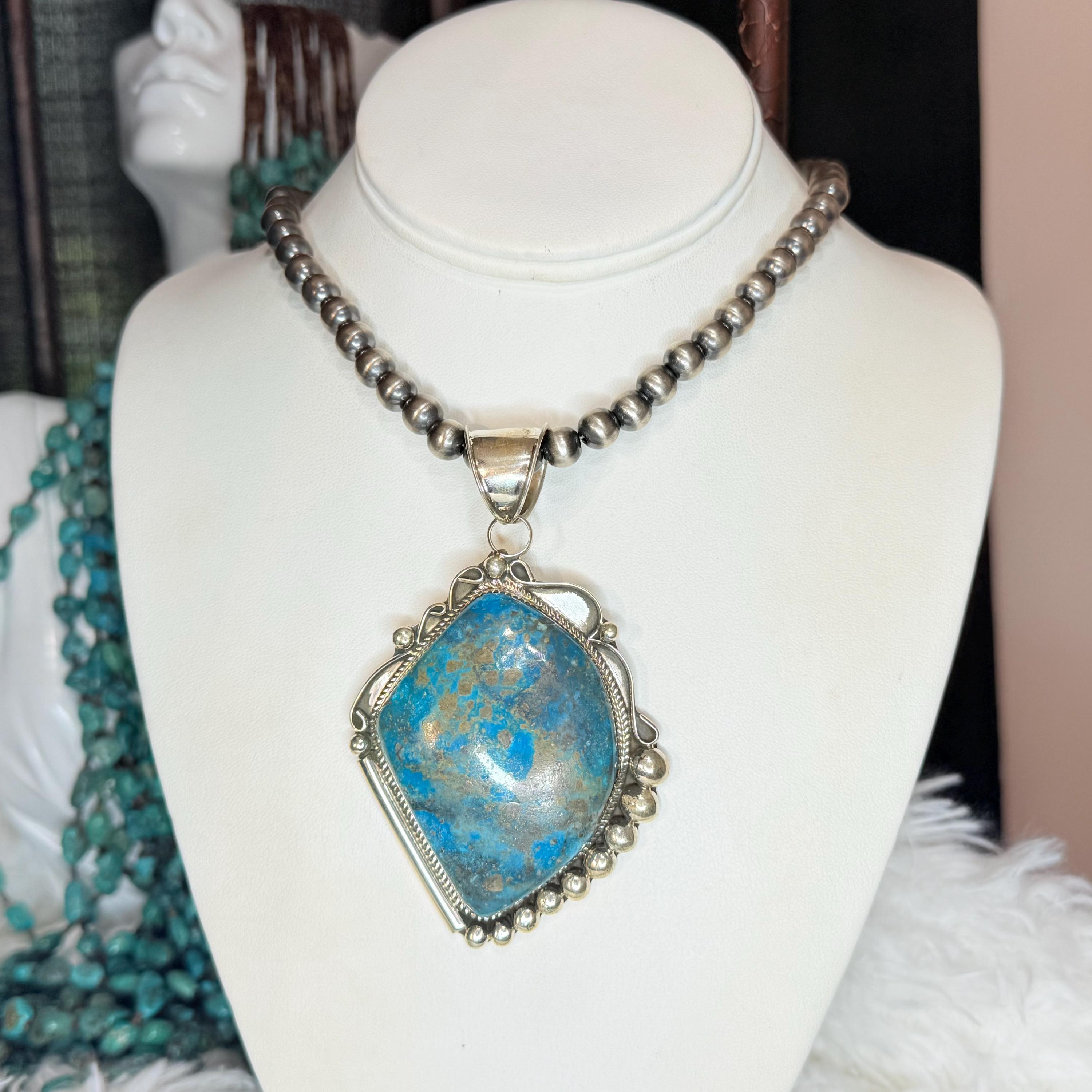 Handmade KINGMAN Turquoise Pendant in Sterling Silver - Huge 76 Grams ...