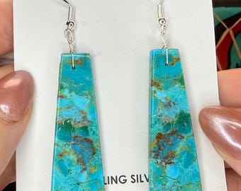 Navajo KINGMAN Turquoise Mohave SLAB Earrings | Sterling Silver Handmade Native American Jewelry