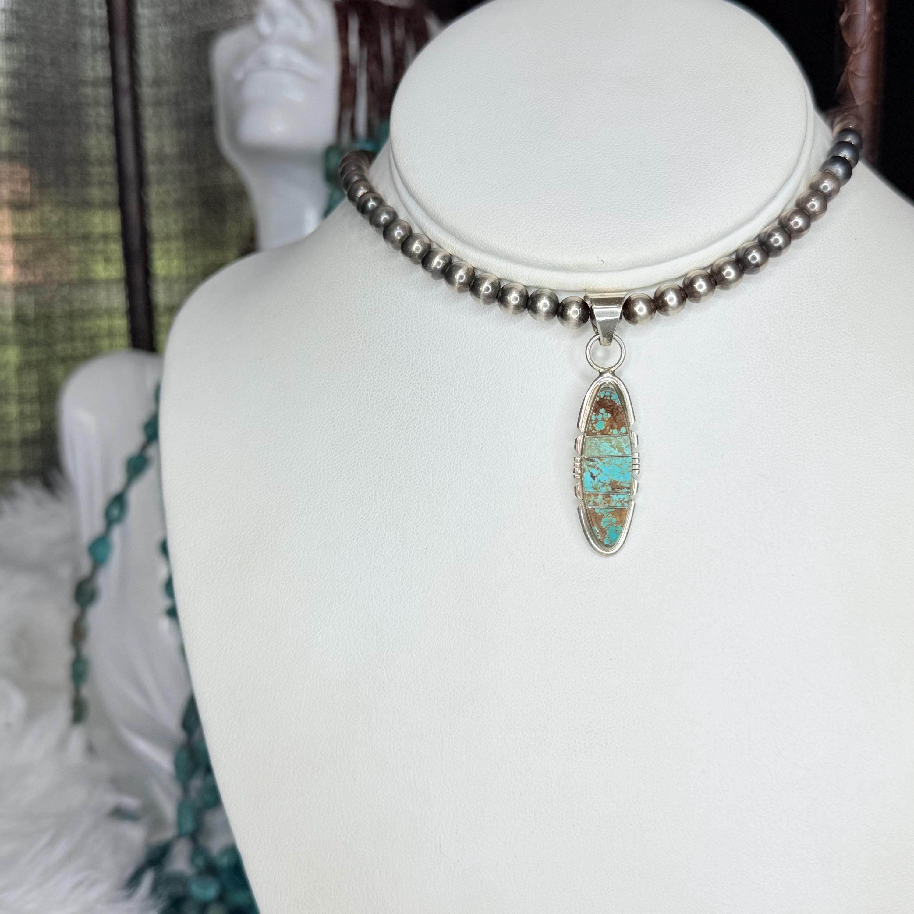 Handmade Navajo KINGMAN Turquoise Pendant in Sterling Silver- Small ...