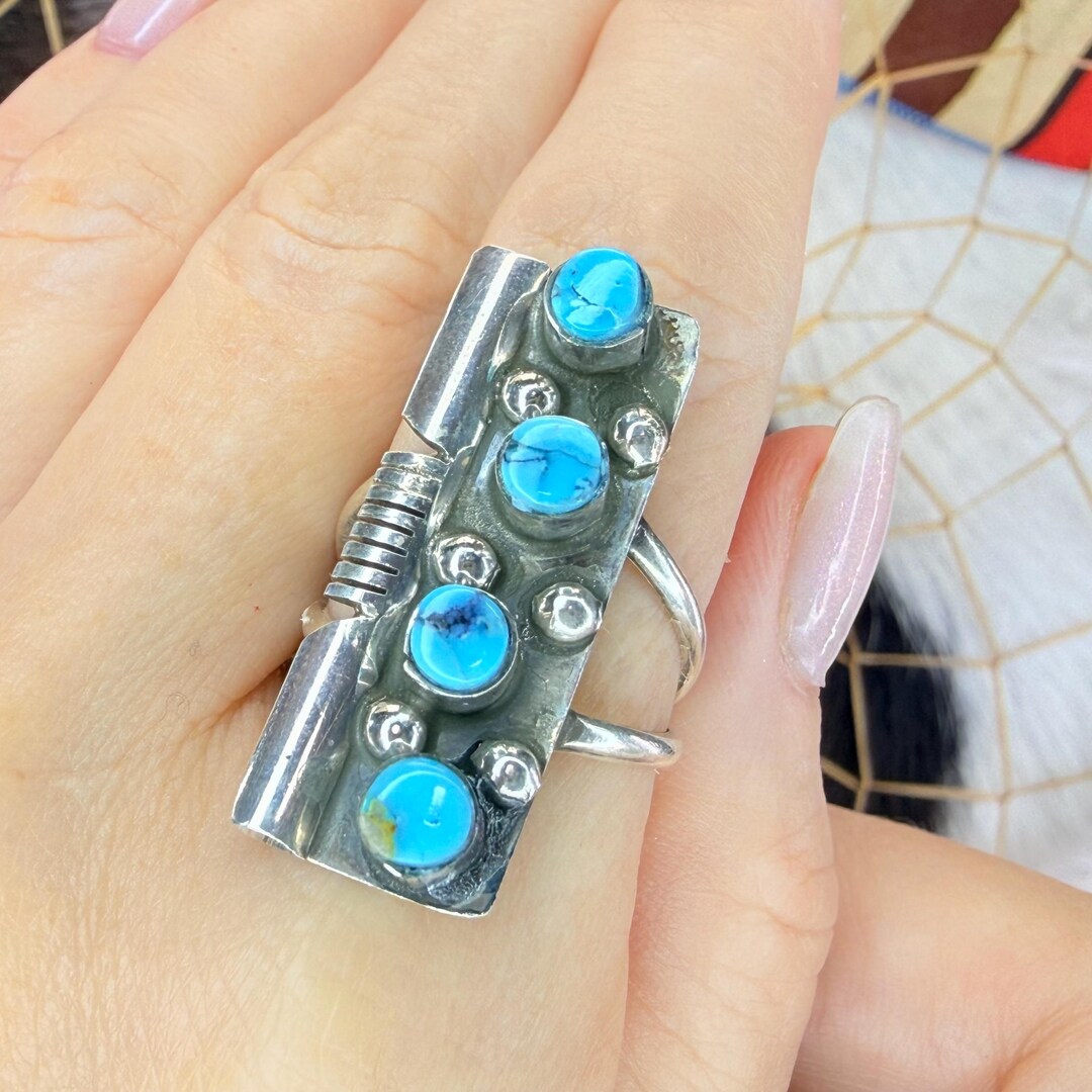 Kingman Turquoise Ring in Sterling Silver Size 8.5: Bar Design Handmade ...