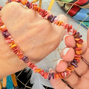 1/2 Price! SPINY OYSTER Shell 18&quot; Necklace 8-9mm Freeform Polished Nugget Beads Sterling Silver Clasp! Hand-Strung Necklace From New Mexico!