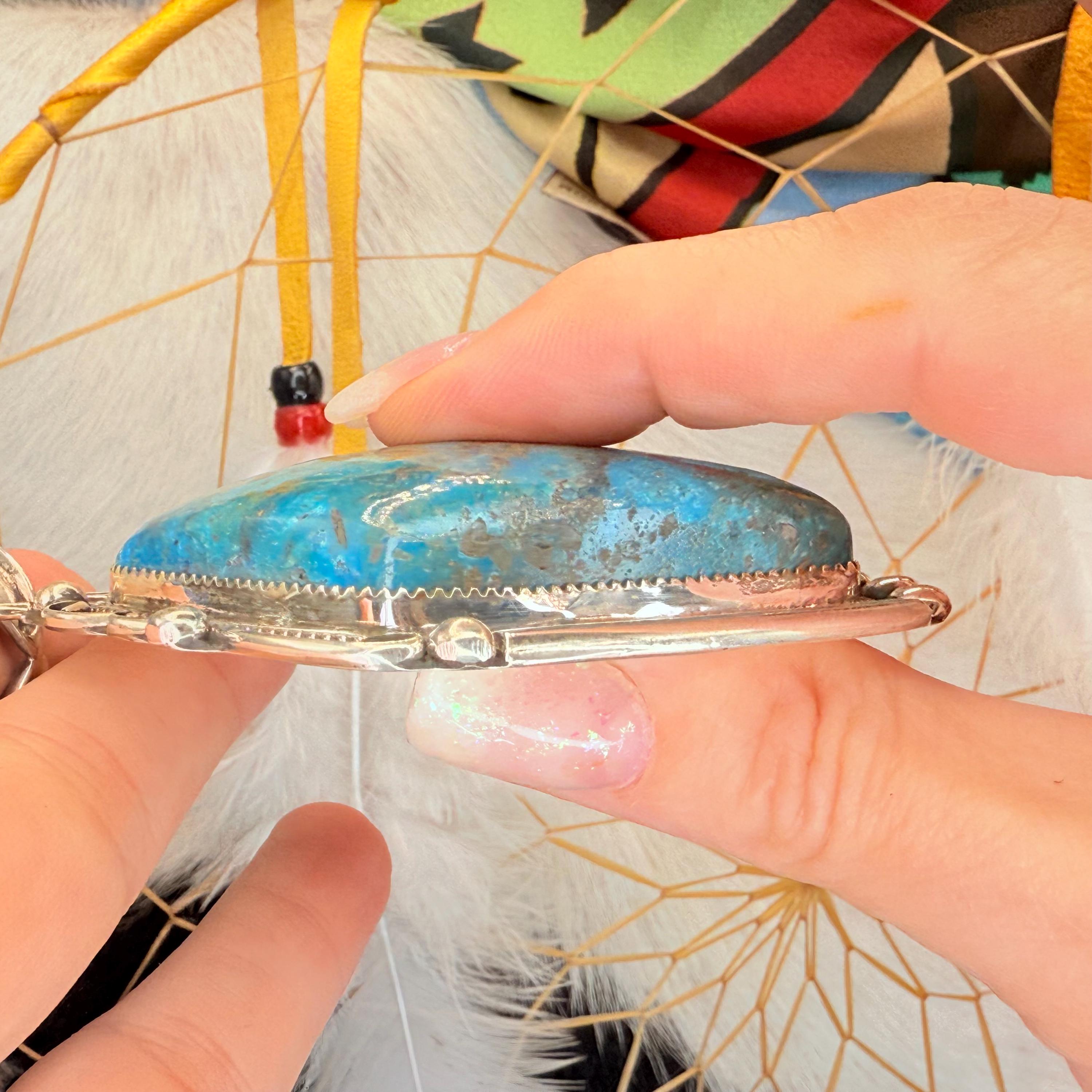 Handmade KINGMAN Turquoise Pendant in Sterling Silver - Huge 76 Grams ...