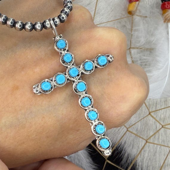 Marvelous Vintage Zuni Native American Turquoise Sterling Silver Cross Pendant Marvelous Vintage Zuni Native American Turquoise Sterling Silver Cross Pendant