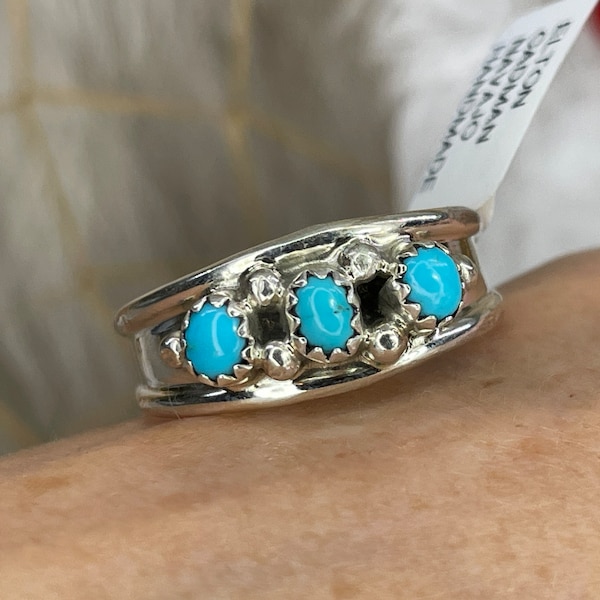 1/2 Price! NAVAJO Native American Kingman Turquoise Sterling Silver Band Ring Choose Size Checkout Authentic Handmade Navajo Turquoise Ring