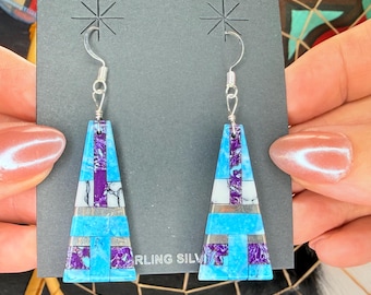 Rodney Coriz Turquoise White Buffalo Sterling Silver Earrings | Kewa Pueblo Native American Handmade