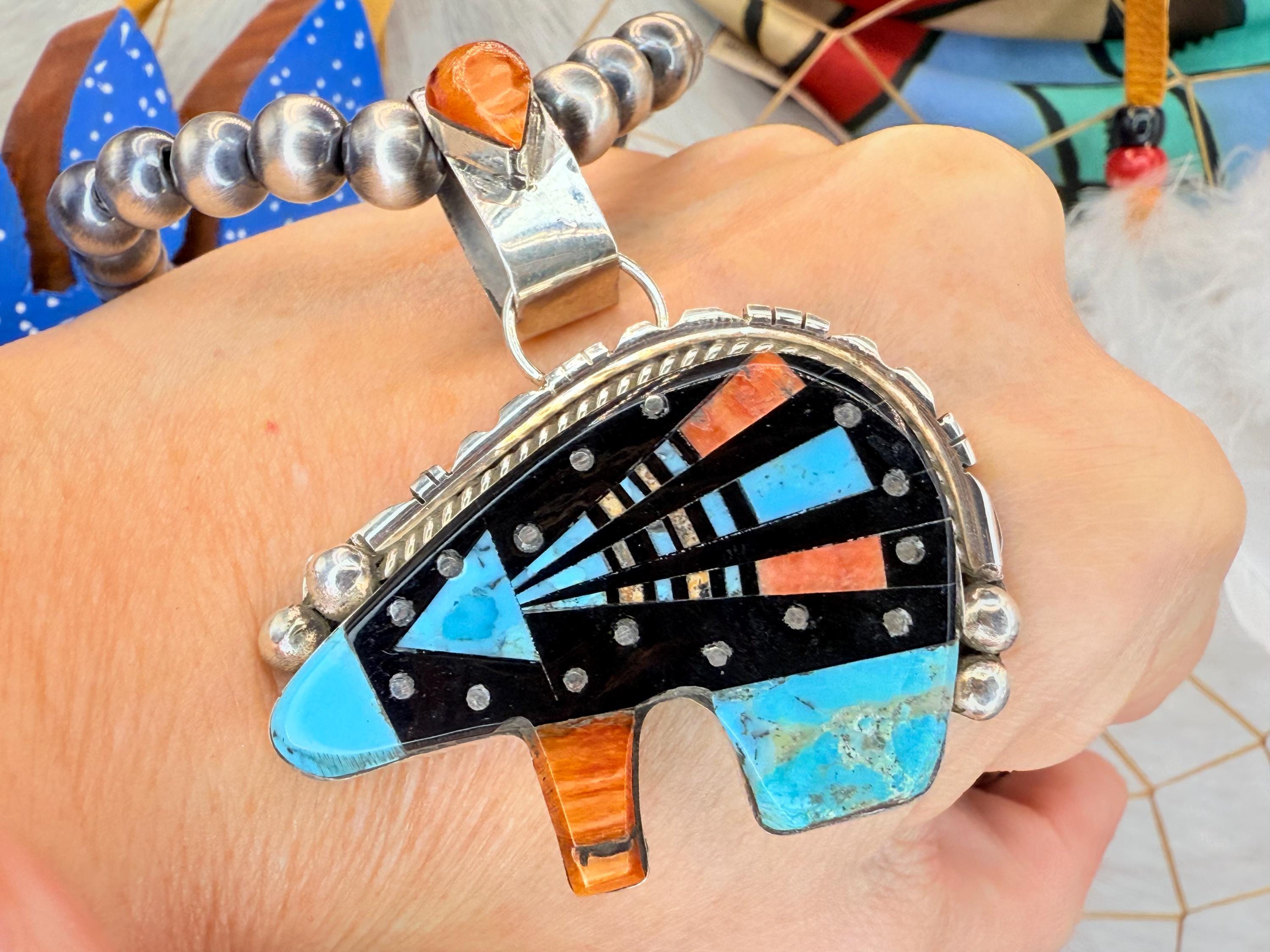 Navajo Multi Stone Bear Pendant - Etsy