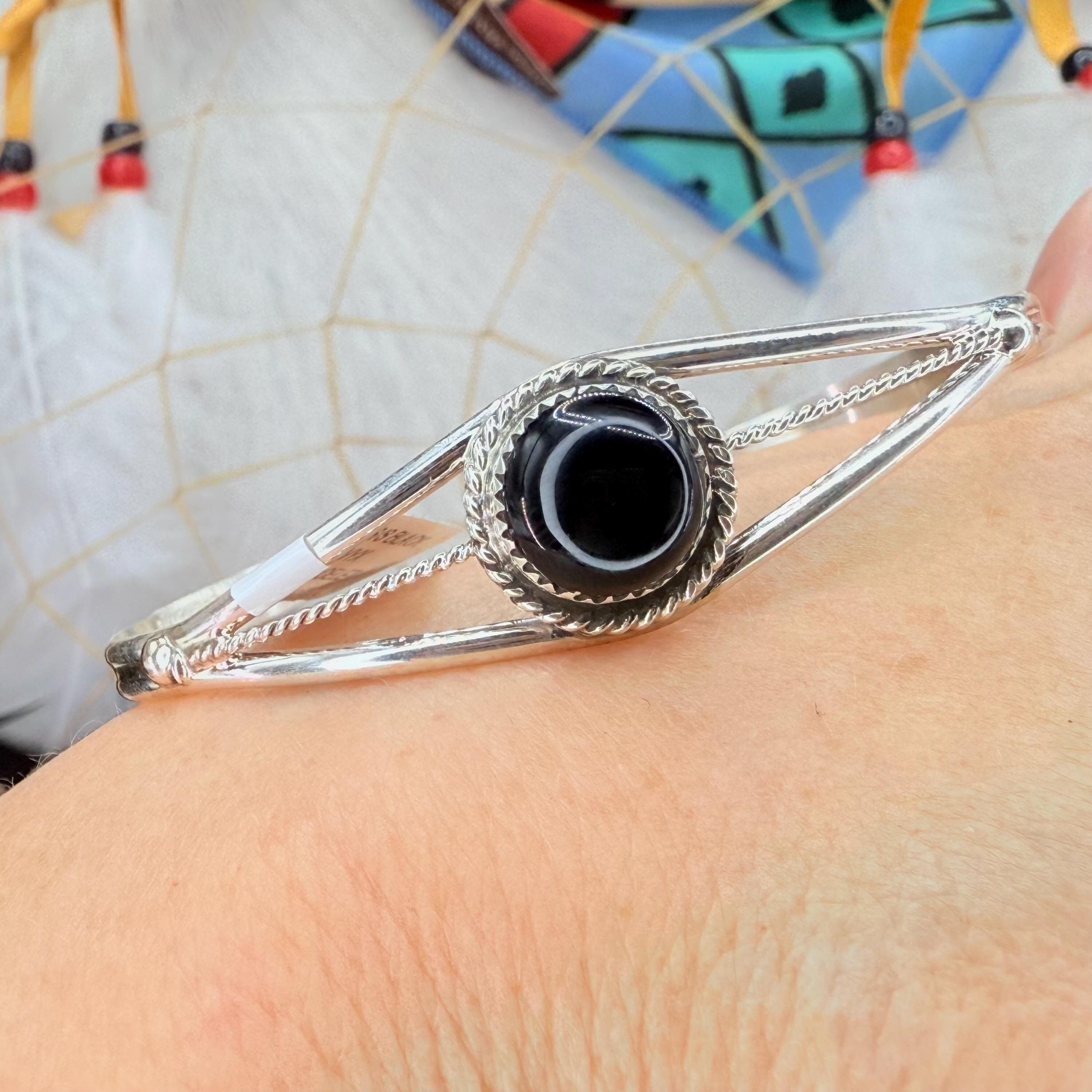 アクセサリー 80s Mexico black onyx bangle silver 925 Vintage Mexico Sterling Silver Black Onyx Inlay Bangle