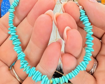 1/2 Price! CAMPITOS TURQUOISE 8” Adjustable Nugget Bracelet! Freeform Nugget Beads Sterling Silver Clasp! Hand-Strung Turquoise Bracelet!