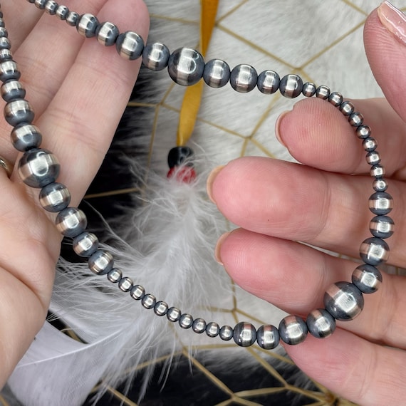 3-8mm NAVAJO Sterling Silver PEARL Necklace Choose Length: Hand