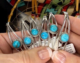 Navajo Kingman Turquoise Sterling Silver Bracelet - Dainty Lightweight Adjustable Handmade Native American Cuff