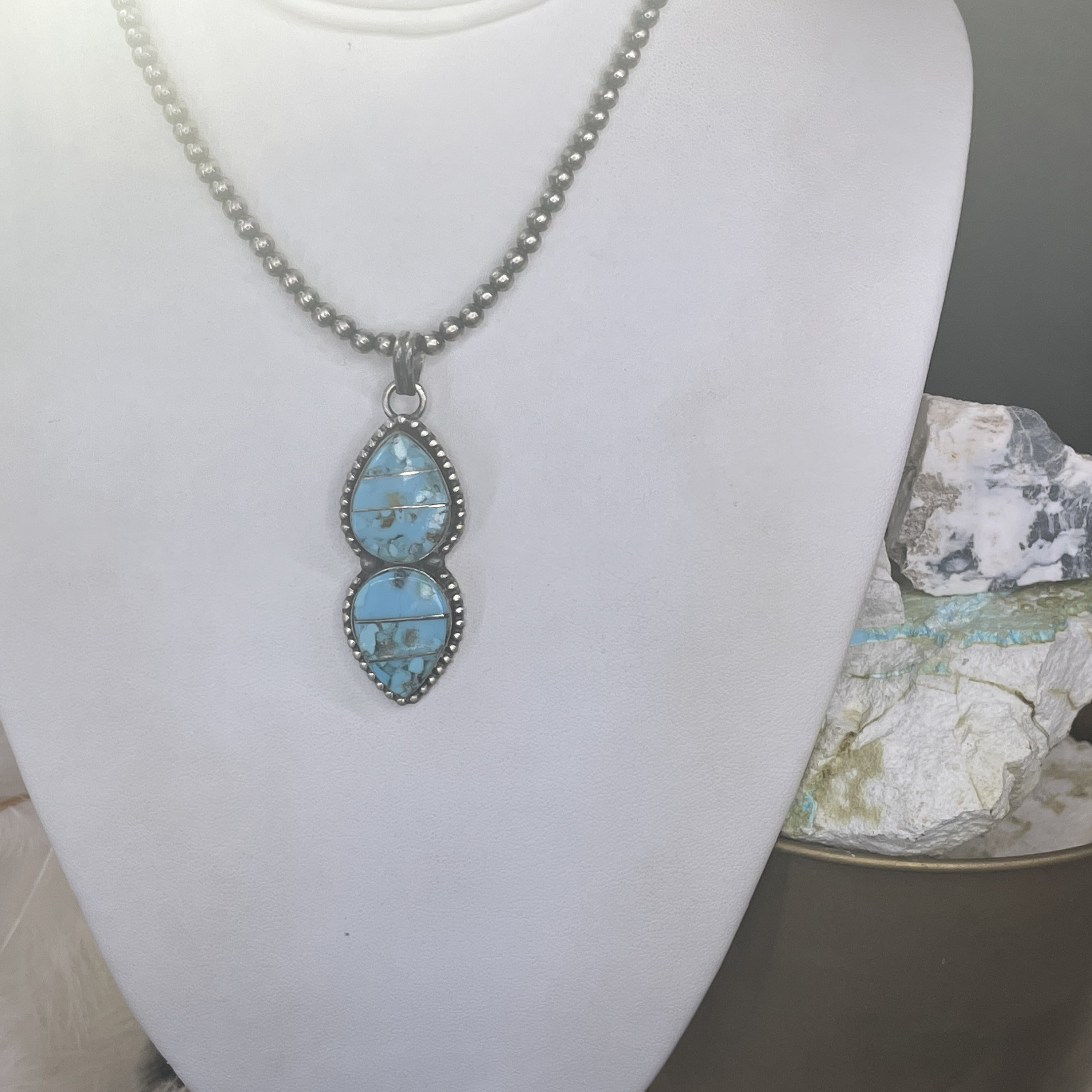 Handmade NAVAJO KINGMAN Turquoise Pendant Sterling Silver - Native ...