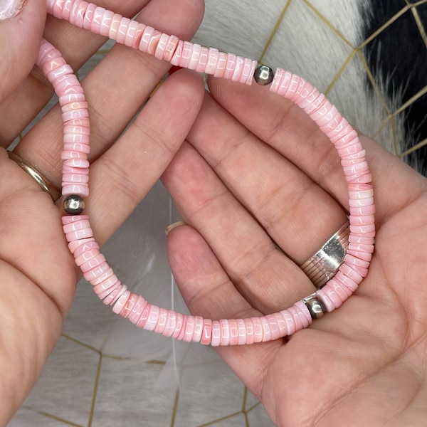 1/2 Price! PINK CONCH Shell 18.5" Necklace 6mm Shiny Heishi Beads with 5mm Navajo Pearl Accents! One of a Kind Navajo Hand-Strung Necklace!